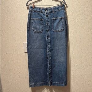 Pilcro Blue Denim Maxi Skirt with Button Front